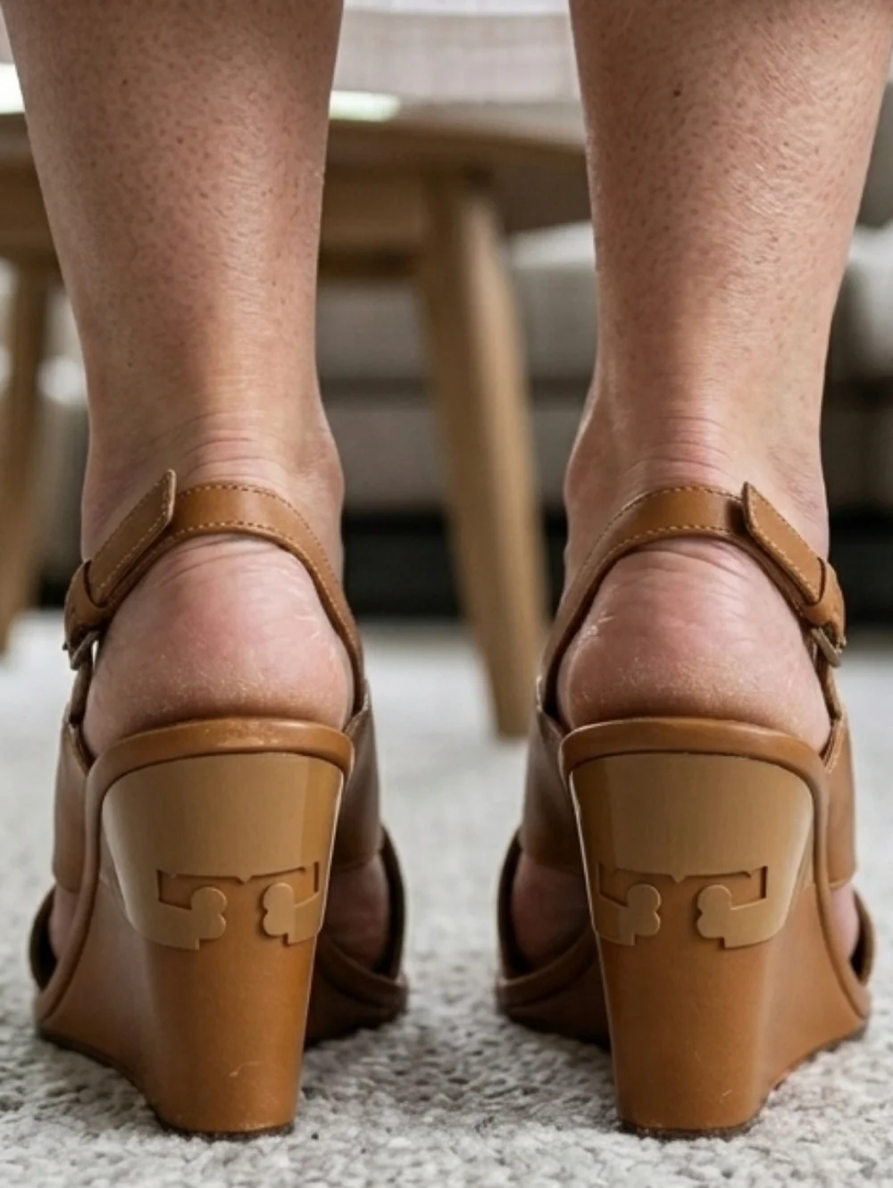 Tory Burch Gabrielle Leather Slingback Wedges Heels Royal Tan Size 9